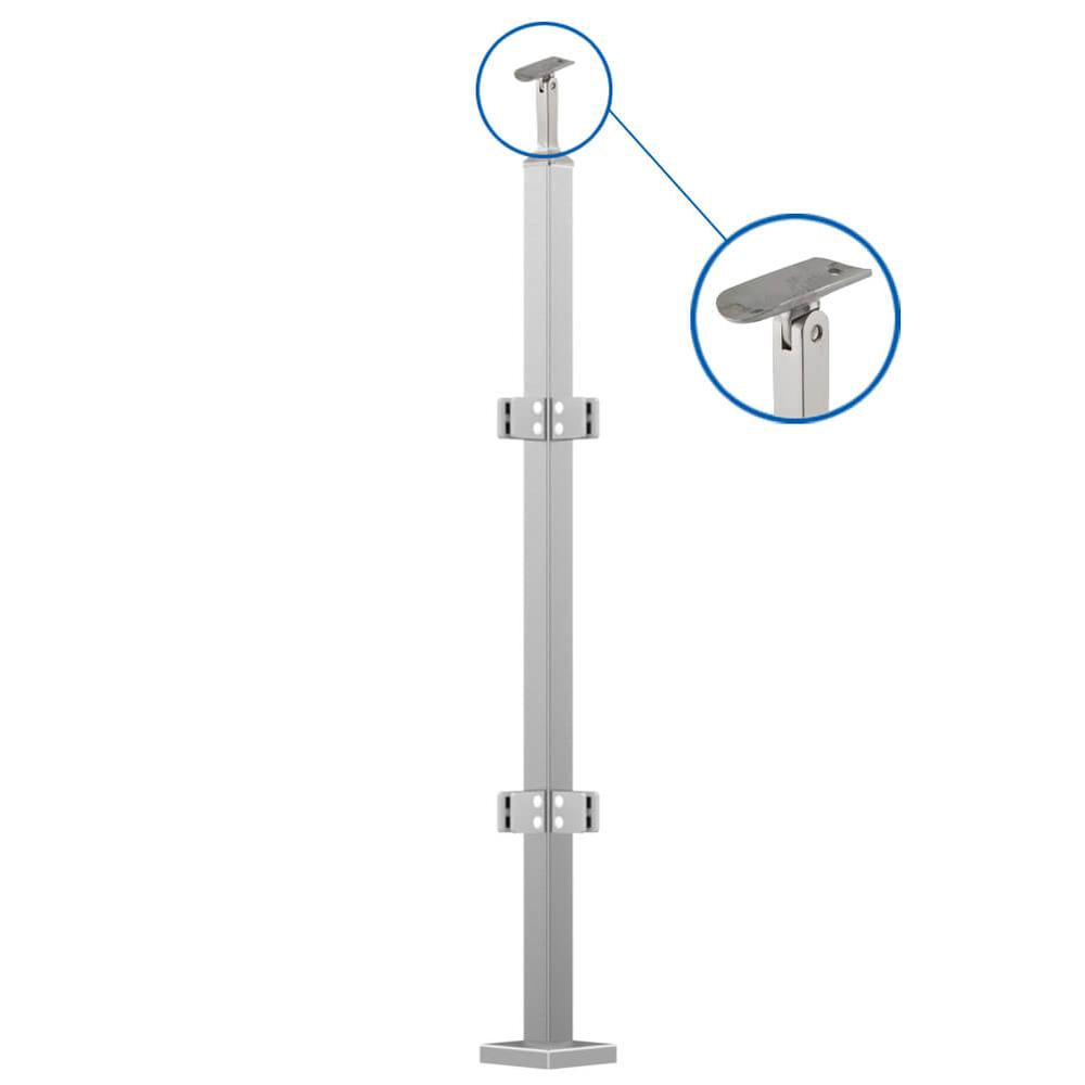 Handrail Post 316 Satin - 40×40mm sq / corner post / welded base / c/w saddle