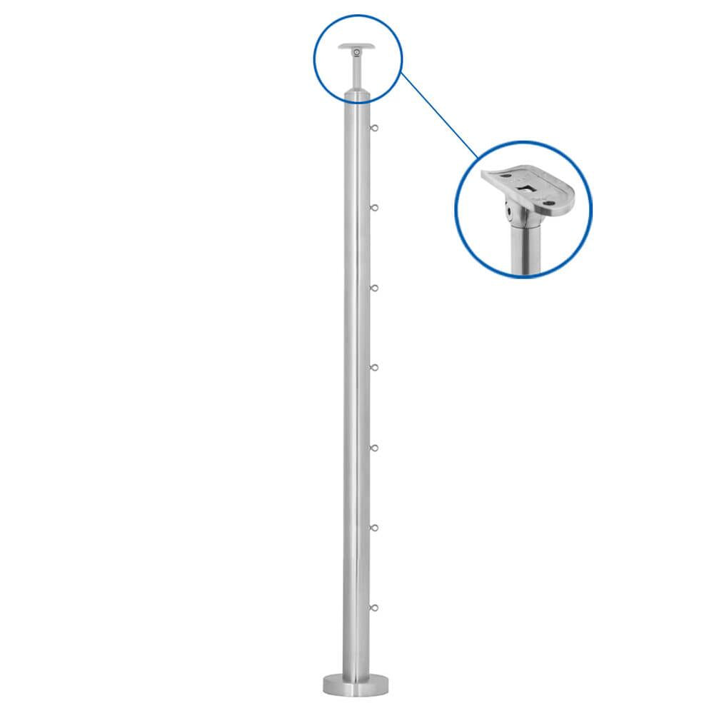 Handrail Post 316 Satin - 48.3mm / 7-hole wire rope end/mid post