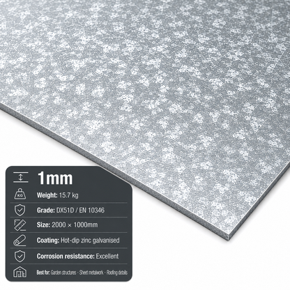 Galvanised steel sheet 2m x 1m (2000 x 1000mm) DX51D zinc-coated - view 2