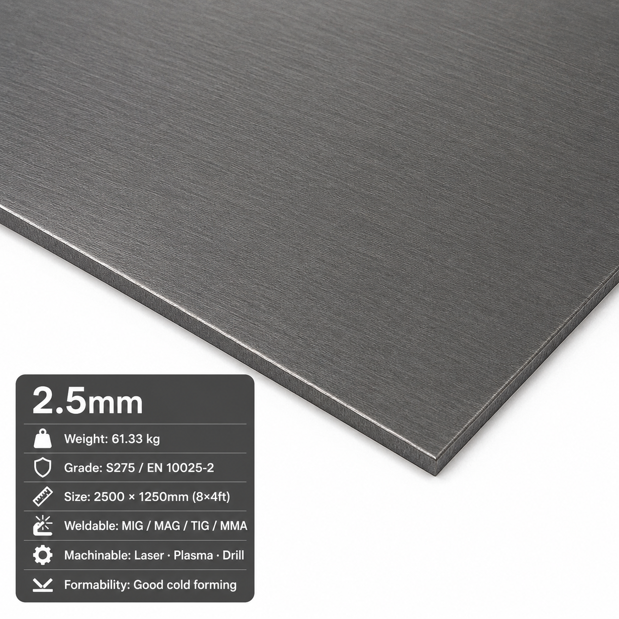 Mild Steel Sheet 2500 x 1250mm (8x4)- S275