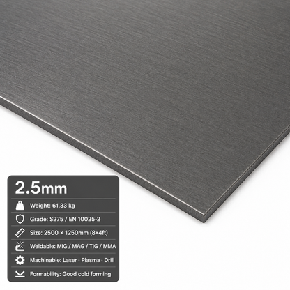 Mild Steel Sheet 2500 x 1250mm (8x4)- S275