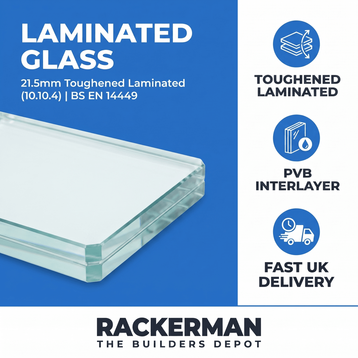 21.5mm Toughened Laminated Glass Panels - Heavy-Duty - Rackerman