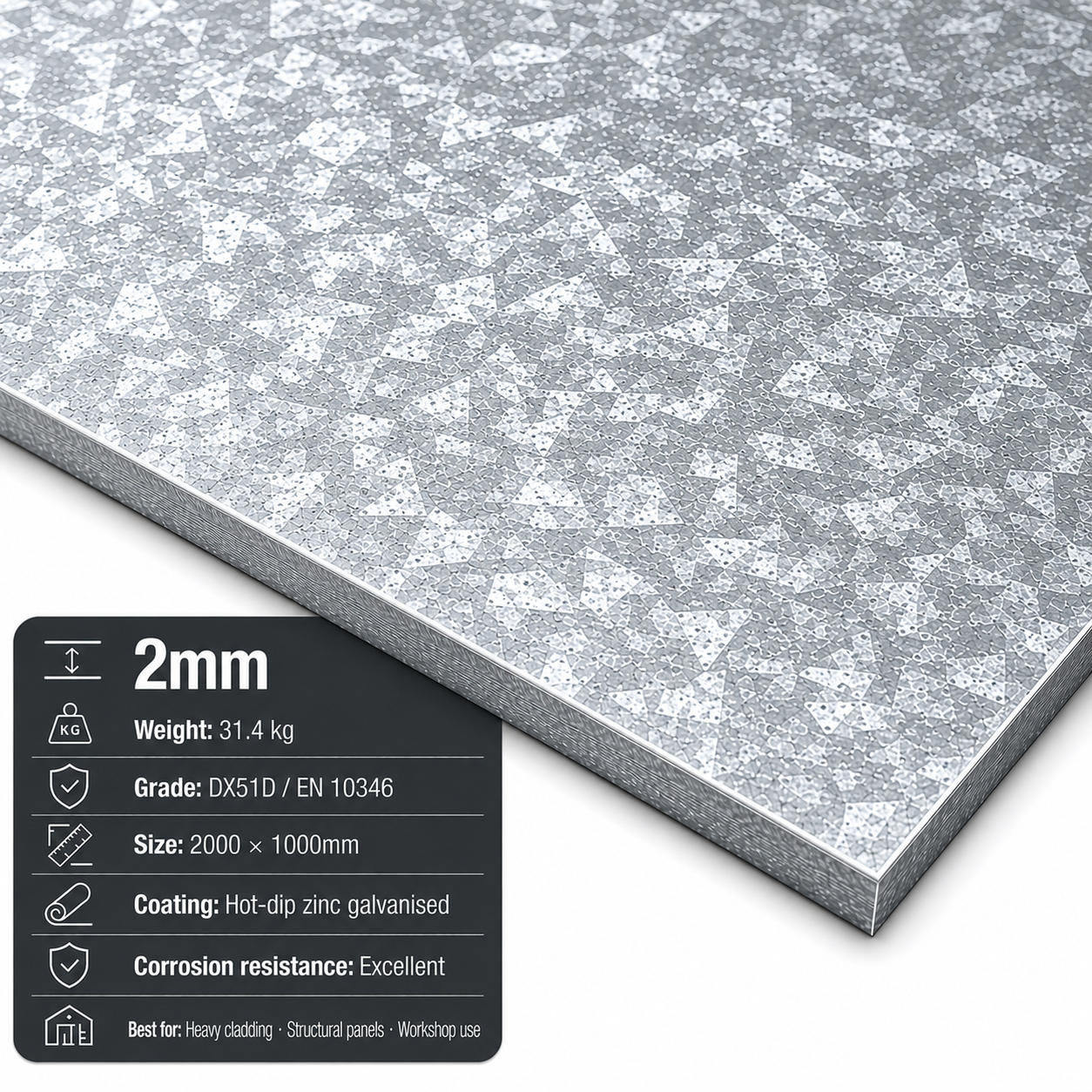 Galvanised steel sheet 2m x 1m (2000 x 1000mm) DX51D zinc-coated - view 5