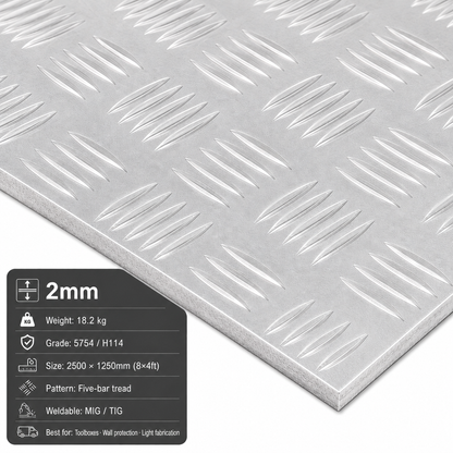 Aluminium Chequer Plate 8x4 (2500 x 1250mm) – 5754 Five Bar