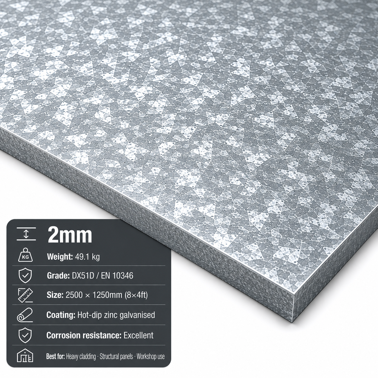 Galvanised Steel Sheet 8x4 (2500 x 1250mm) – DX51D