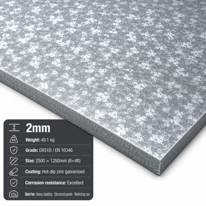 Galvanised Steel Sheet 8x4 (2500 x 1250mm) – DX51D