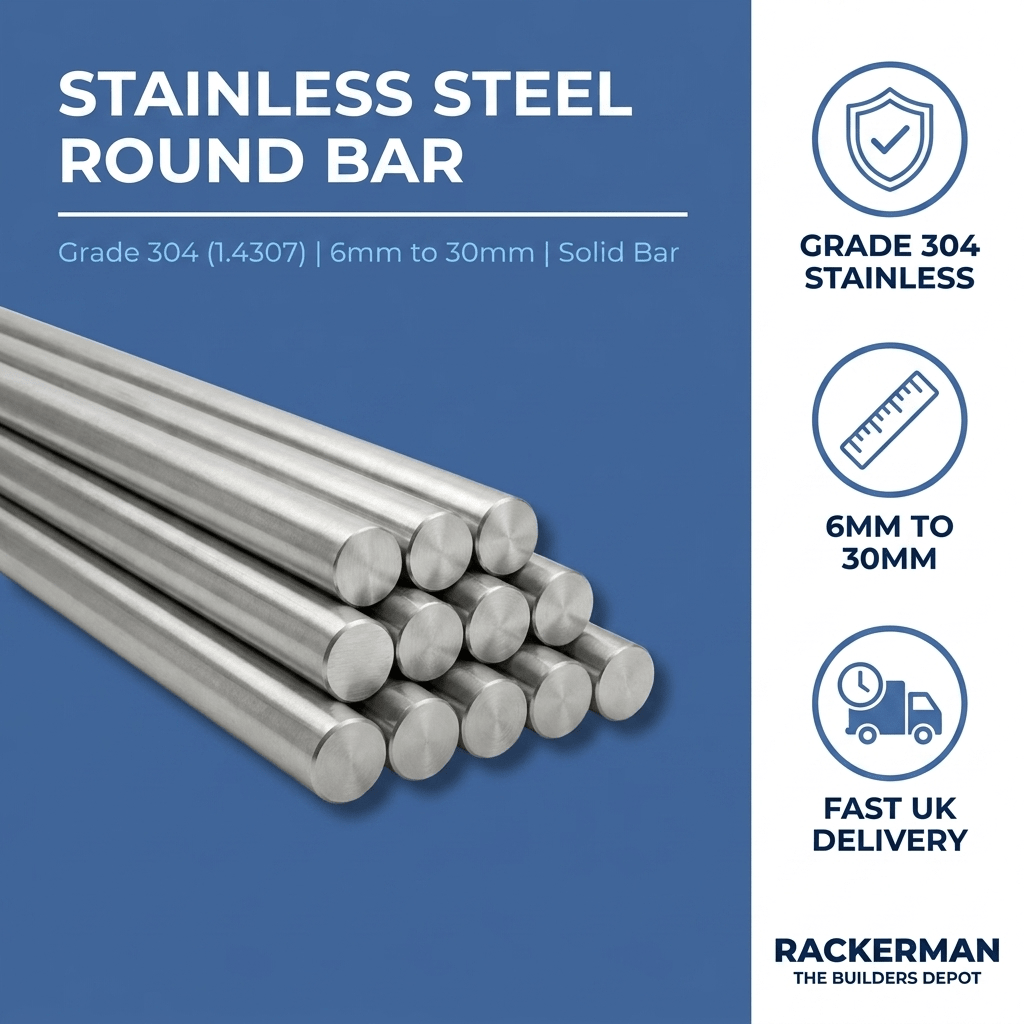 304 Stainless Steel Round Bar 3m - Grade 304 1.4307 Solid Bar 6mm to 30mm - Rackerman