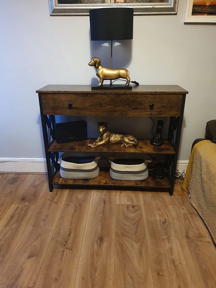 Industrial Console Table with Drawer Metal Frame