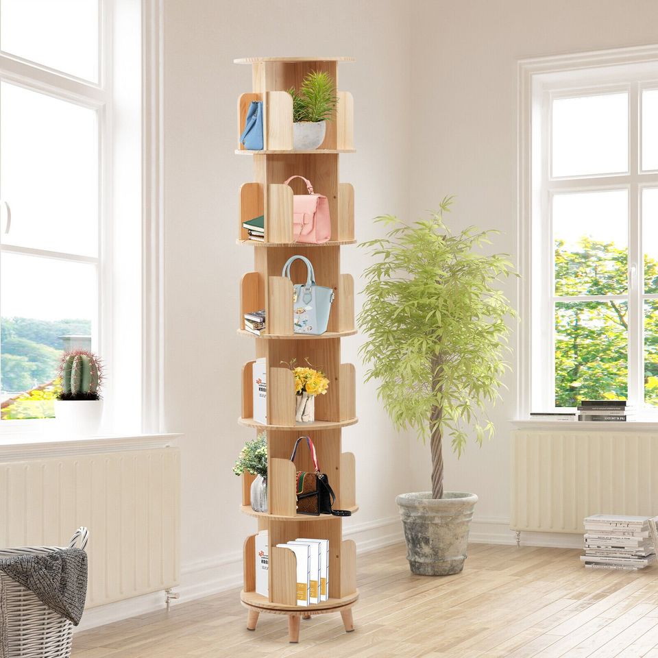 Space Saver Rotating 6 Tier Book Case Storage Rack