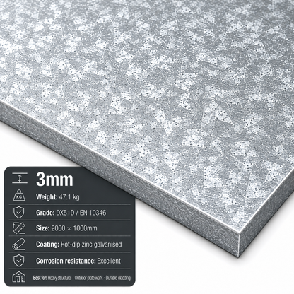 Galvanised steel sheet 2m x 1m (2000 x 1000mm) DX51D zinc-coated - view 6