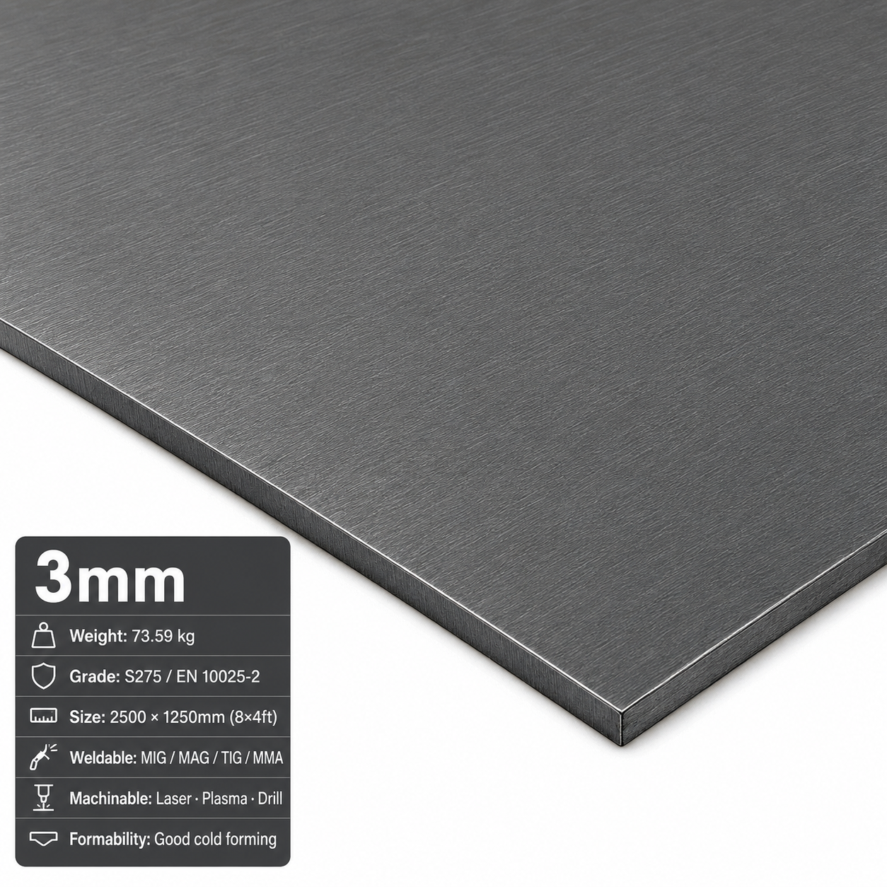 Mild Steel Sheet 2500 x 1250mm (8x4)- S275