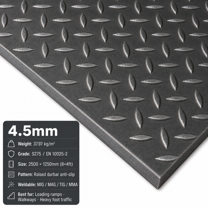 Mild steel durbar checker plate 2000 x 1000mm S275 - anti-slip steel tread plate - view 2