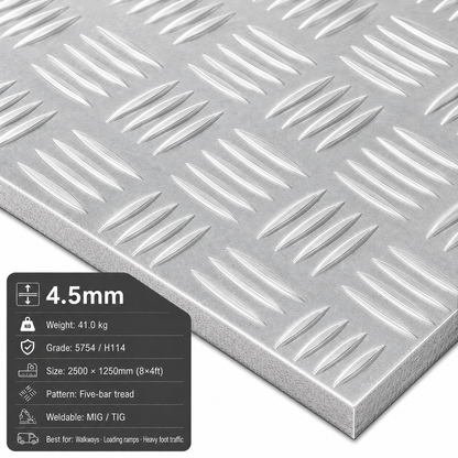 Aluminium Chequer Plate 8x4 (2500 x 1250mm) – 5754 Five Bar