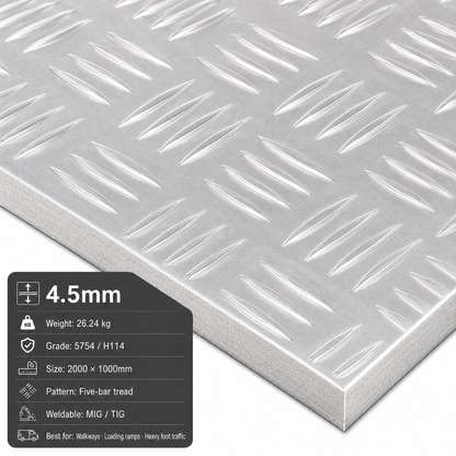 Aluminium chequer plate 2m x 1m (2000 x 1000mm) 5754 five-bar tread plate - view 4