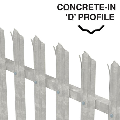Galvanised palisade fencing 2.1m 2.75m run kit concrete-in D point profile - triple-point 3mm pales