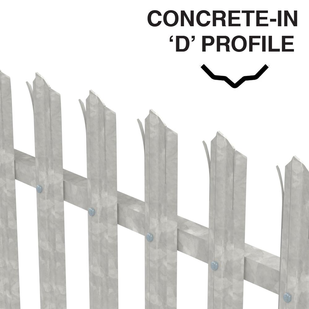 Galvanised palisade fencing 2.4m 2.75m run kit concrete-in D point profile - triple-point 3mm pales