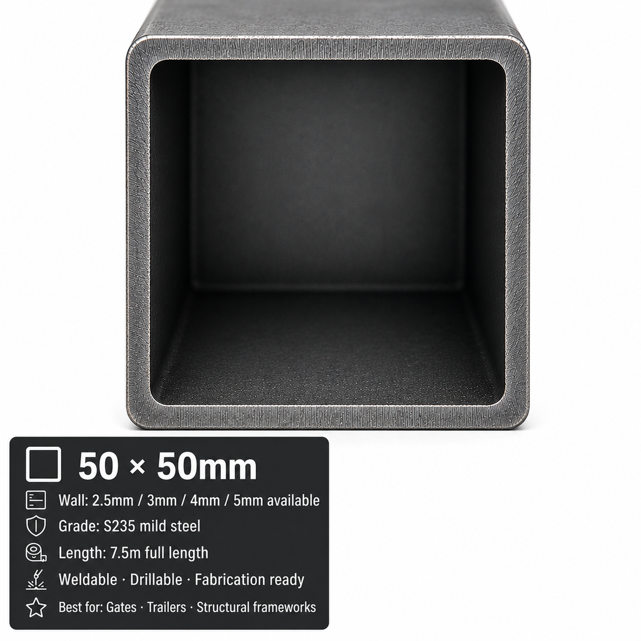 Mild Steel Box Section 7.5m – S235 Square Hollow Section