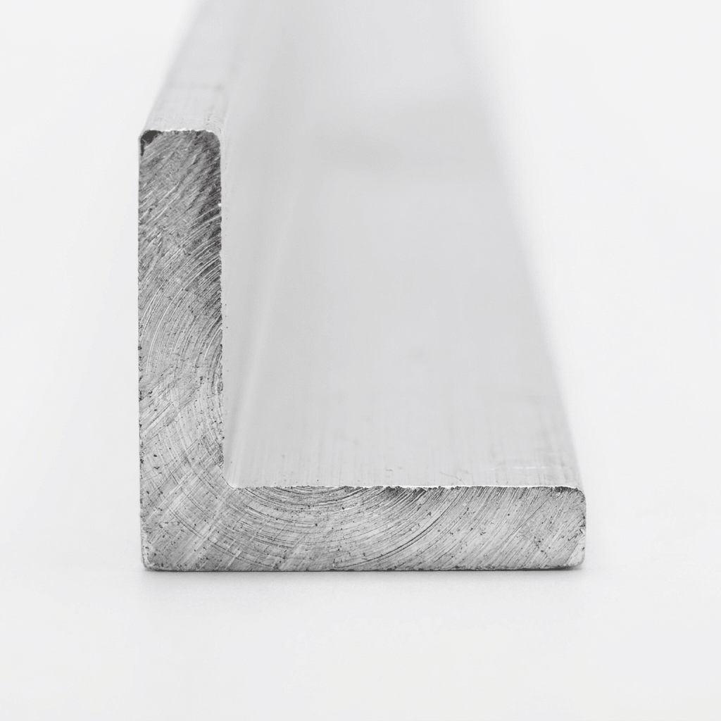 Aluminium equal angle cut end showing two equal legs