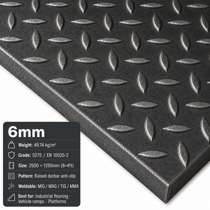Mild Steel Durbar Checker Plate – 8×4ft (2500 × 1250mm) S275