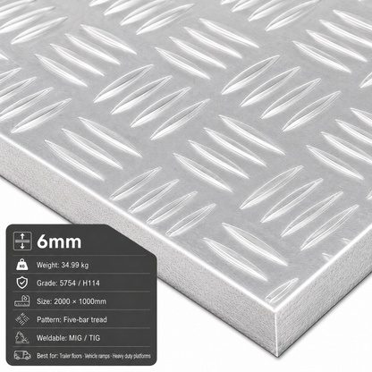 Aluminium chequer plate 2m x 1m (2000 x 1000mm) 5754 five-bar tread plate - view 5