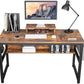 Industrial Writing Desk with Storage Bag, 47in Computer PC Laptop Table with Bookshelf and Wood Monitor Stand Riser
