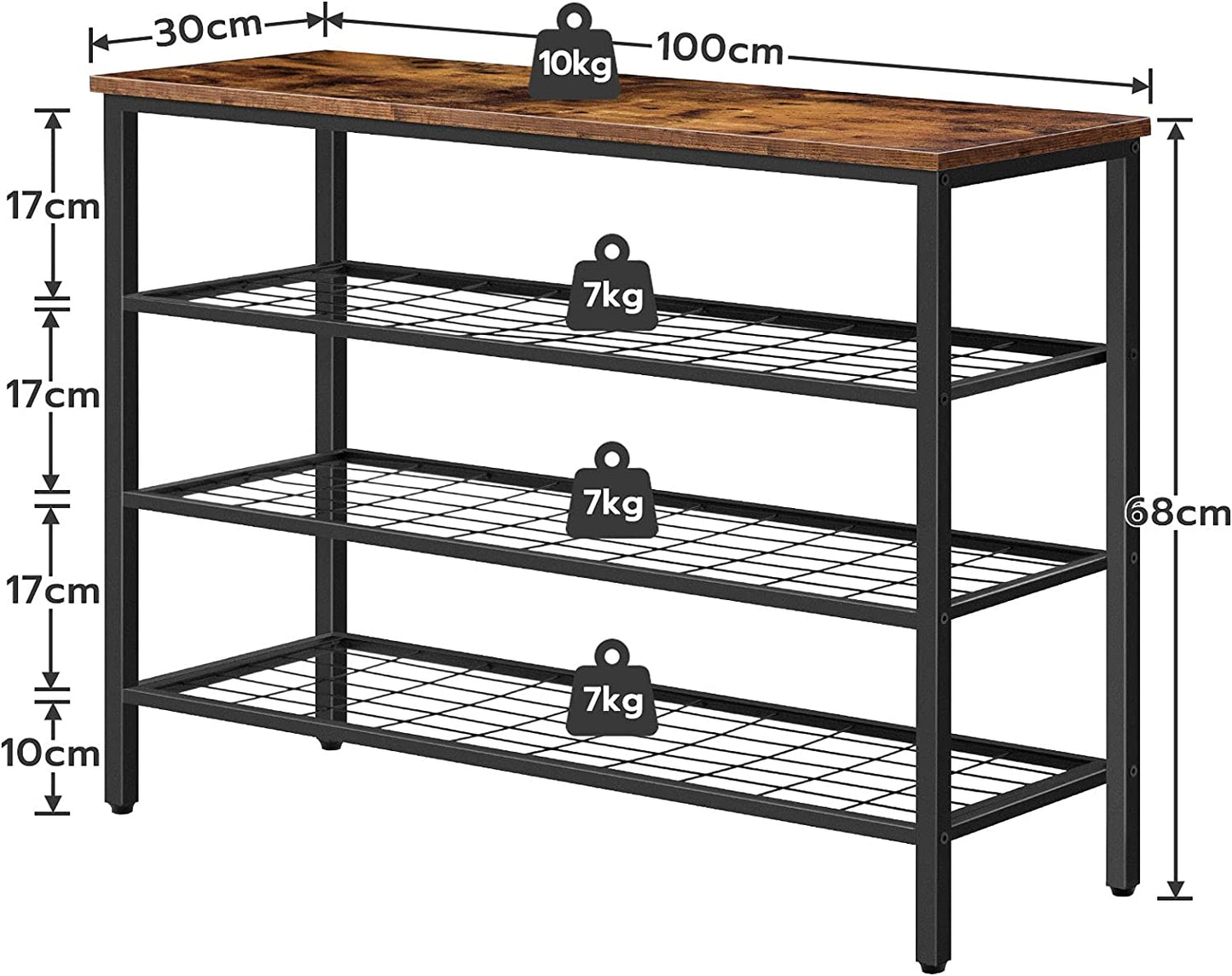 Shoe Rack Organizer with 3 Metal Mesh Shelves