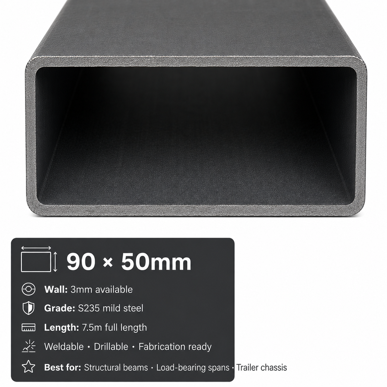 Mild Steel Rectangular Hollow Section 7.5m – S235 RHS