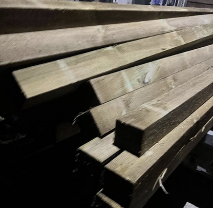 Green Treated Square Top Wooden Fence Post – 75×75mm & 100×100mm