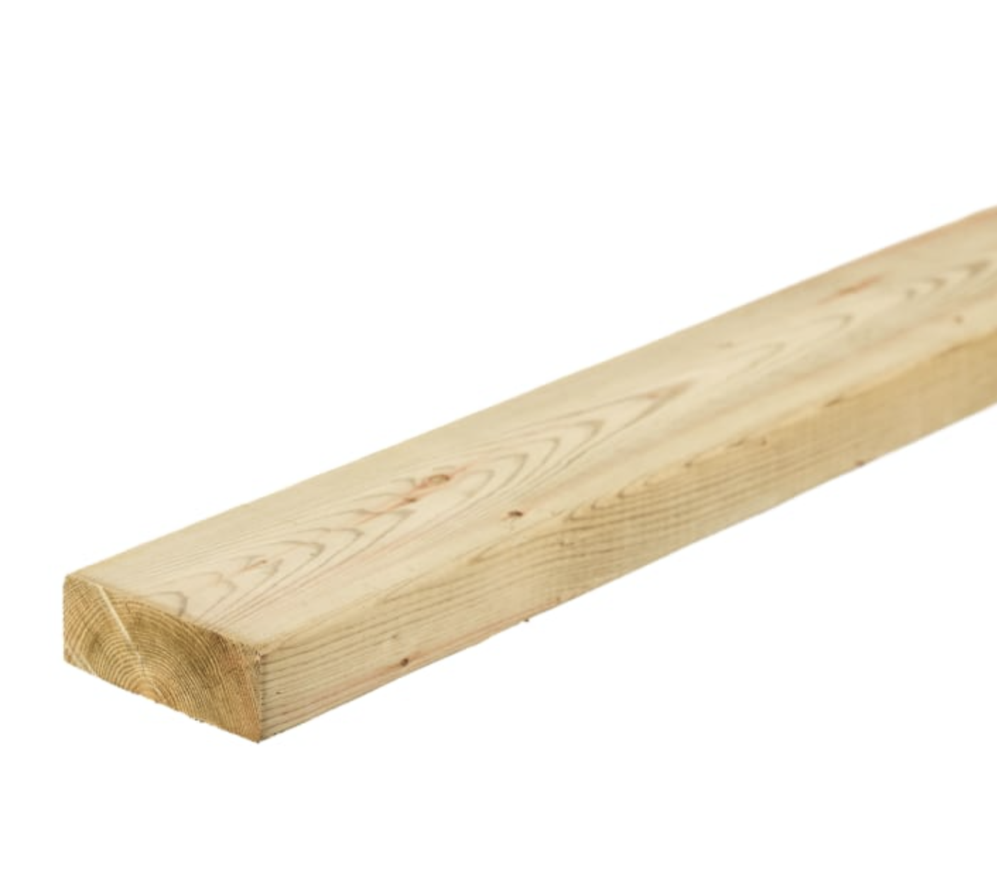 5x2 sawn treated timber length, 47 x 100mm pressure-treated softwood, on a white background