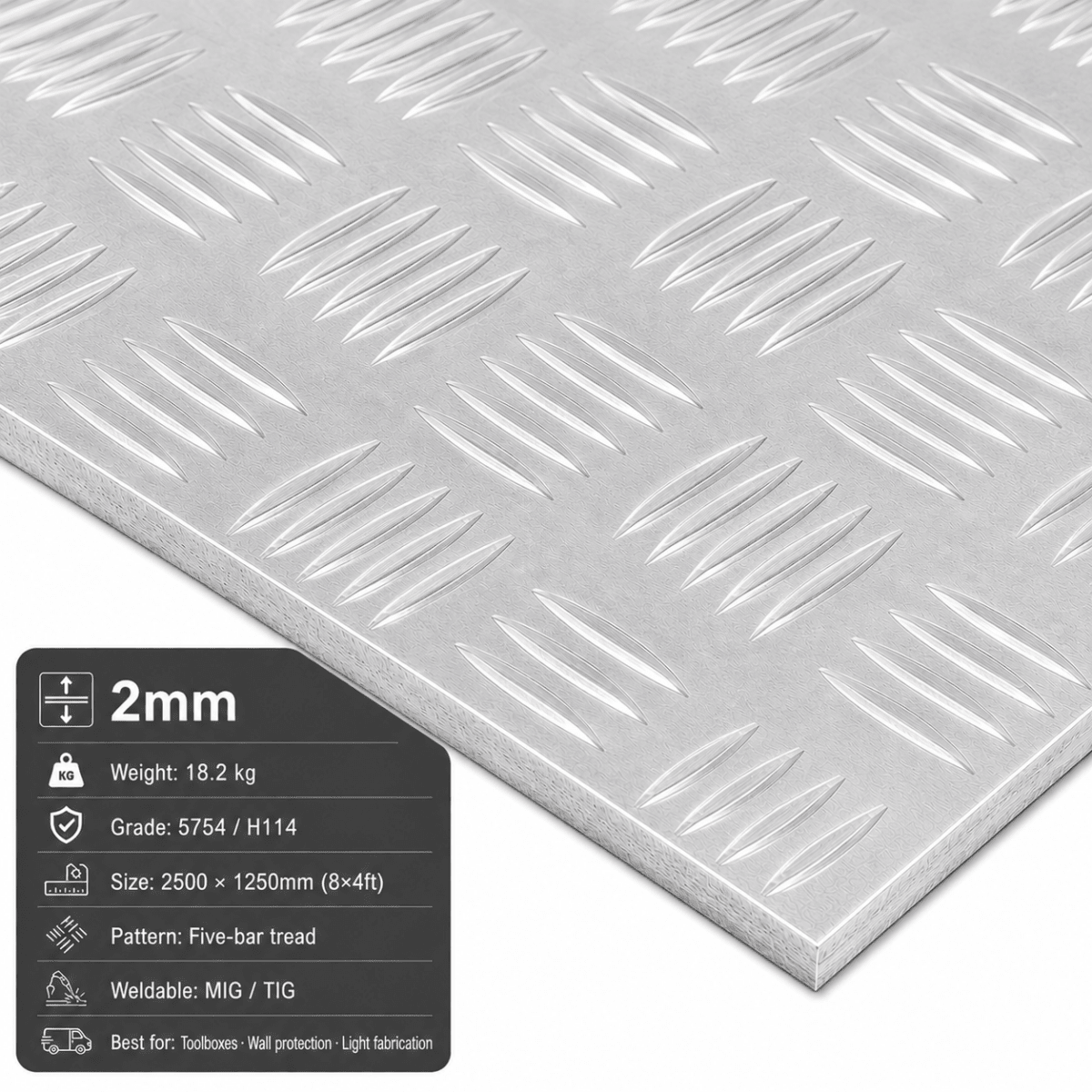 Aluminium Chequer Plate & Checker Plate – 5754 Five Bar | 8x4 & 2m x 1m - Rackerman