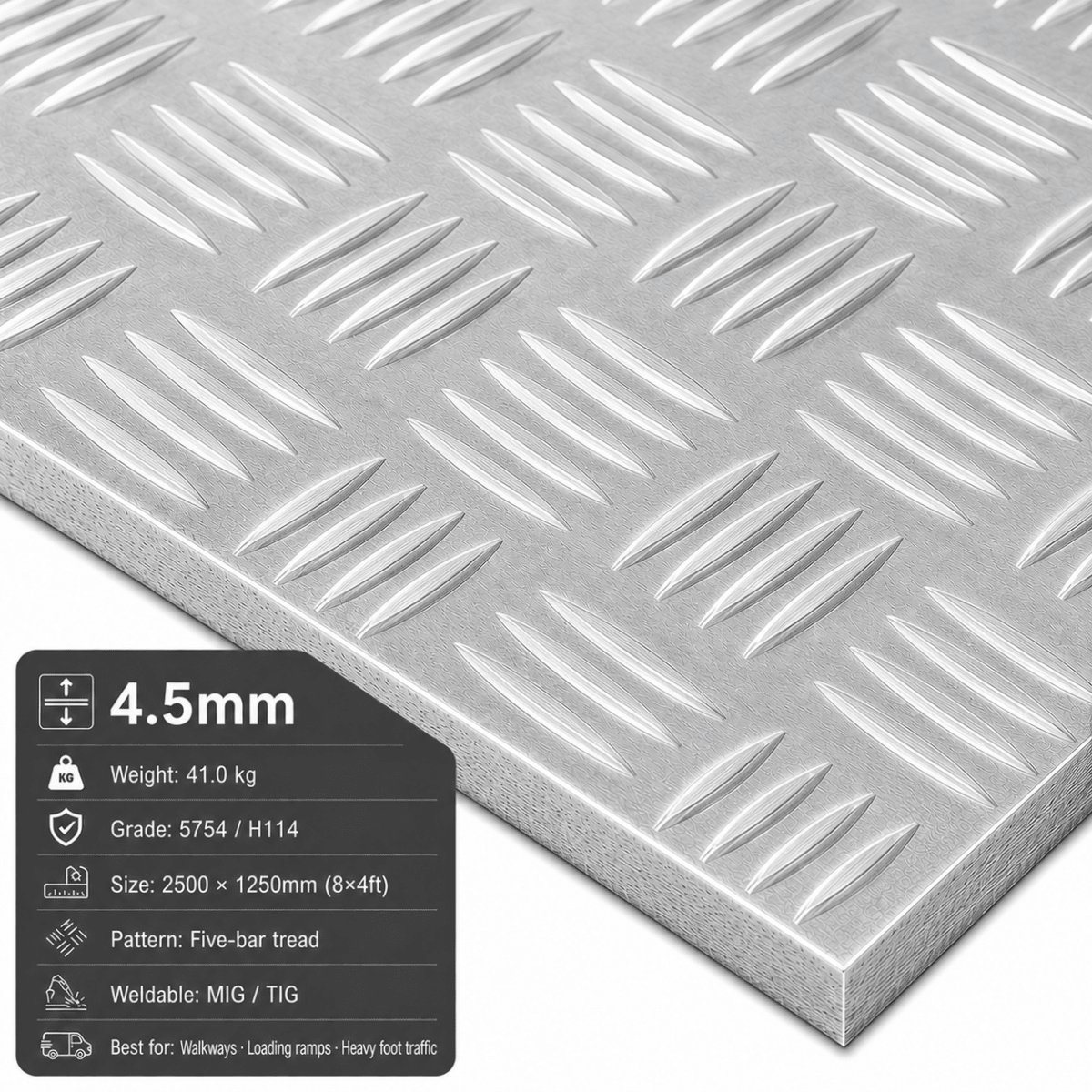 Aluminium Chequer Plate & Checker Plate – 5754 Five Bar | 8x4 & 2m x 1m - Rackerman