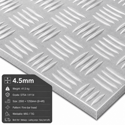Aluminium Chequer Plate & Checker Plate – 5754 Five Bar | 8x4 & 2m x 1m - Rackerman