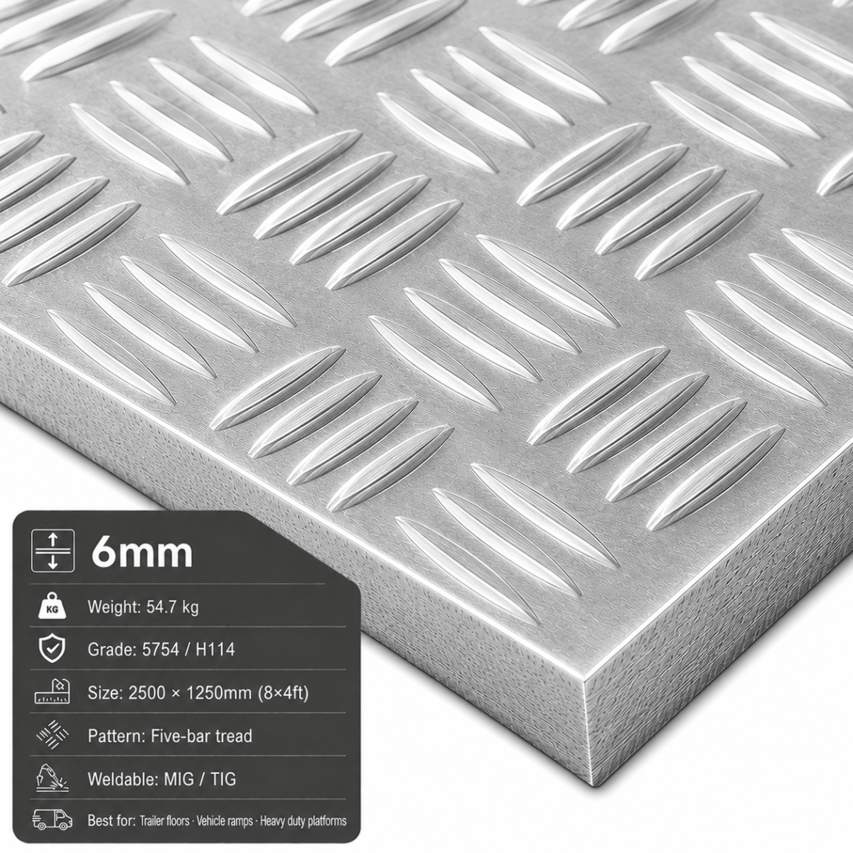 Aluminium Chequer Plate & Checker Plate – 5754 Five Bar | 8x4 & 2m x 1m - Rackerman