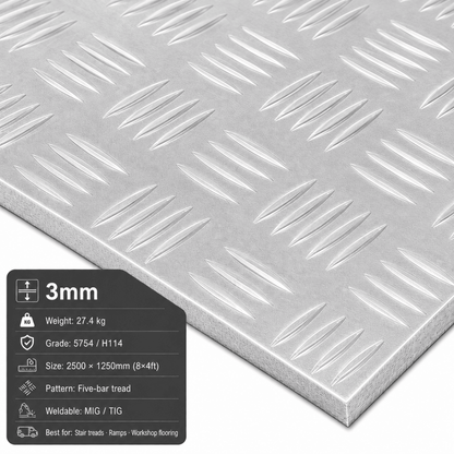 Aluminium Chequer Plate & Checker Plate – 5754 Five Bar | 8x4 & 2m x 1m - Rackerman