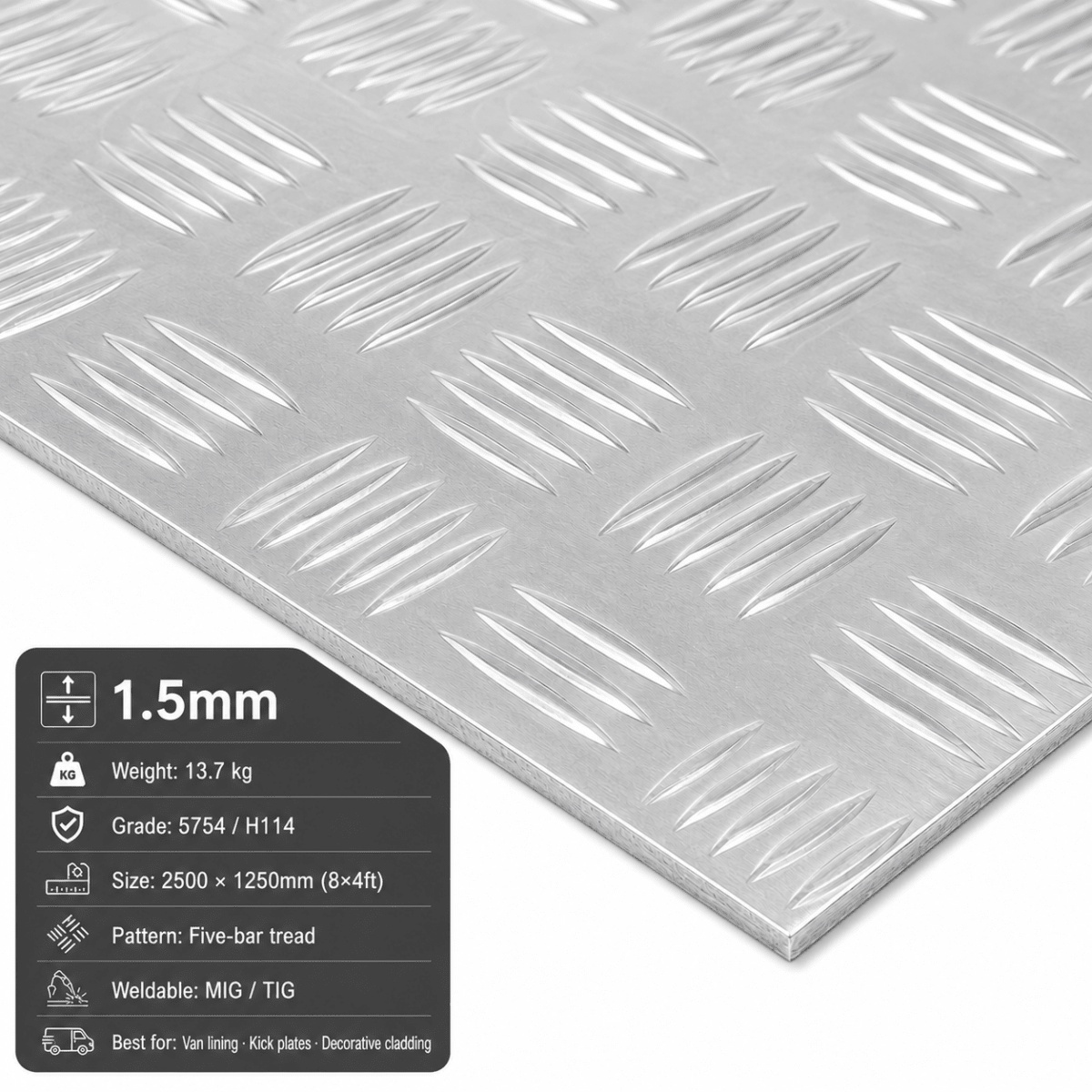 Aluminium Chequer Plate & Checker Plate – 5754 Five Bar | 8x4 & 2m x 1m - Rackerman