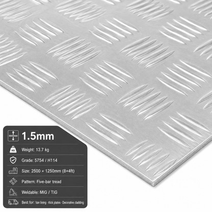Aluminium Chequer Plate & Checker Plate – 5754 Five Bar | 8x4 & 2m x 1m - Rackerman