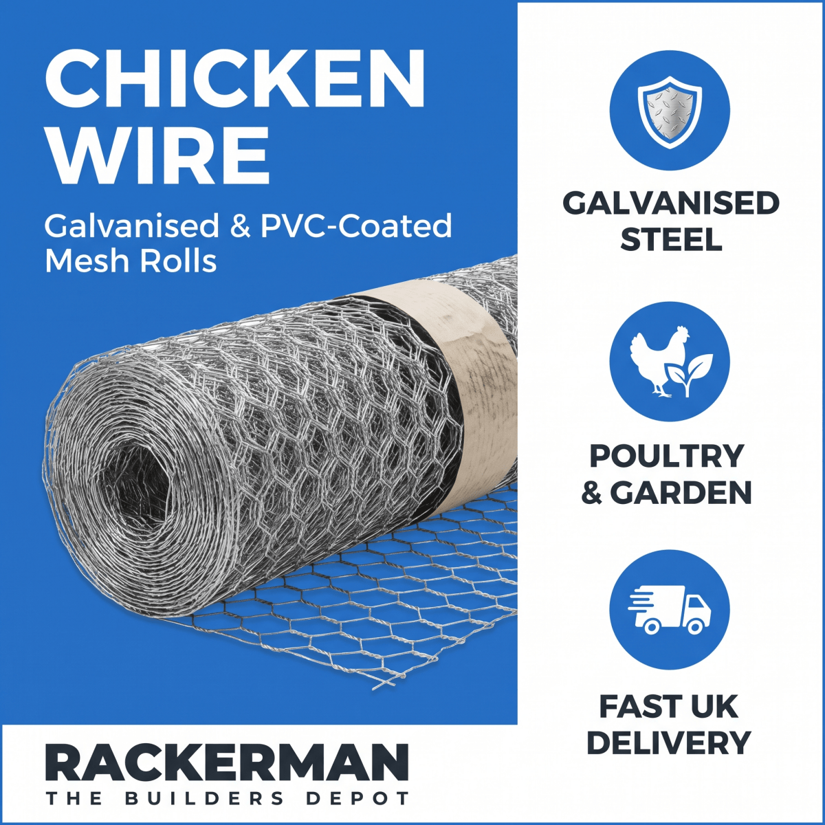 Chicken Wire — Galvanised & PVC-Coated Mesh Rolls - Rackerman
