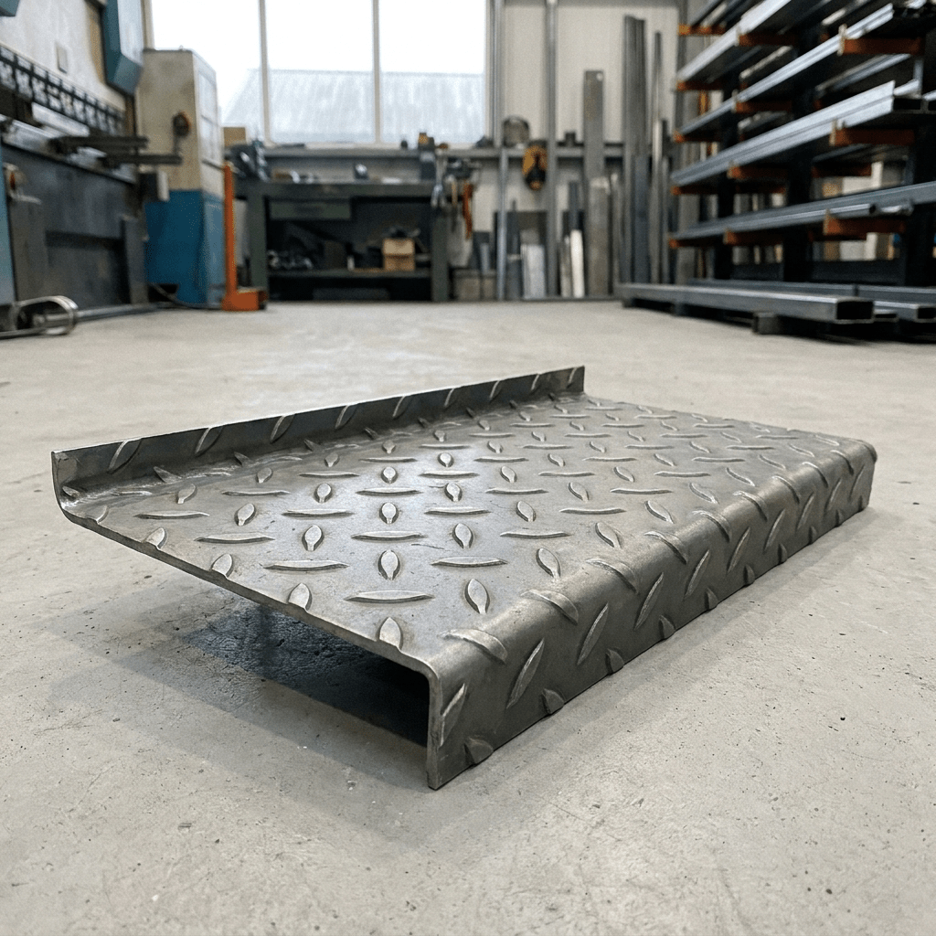 DDA Durbar Stair Treads – Pattern 1 Anti-Slip Checker Plate with 145mm Nosing - Rackerman