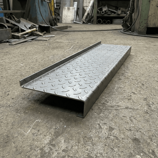 DDA Durbar Stair Treads – Pattern 1 Anti-Slip Checker Plate with 145mm Nosing - Rackerman
