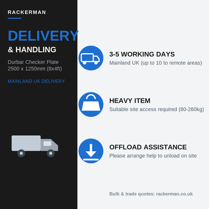 Durbar checker plate 8x4 delivery - 3 to 5 day mainland UK, heavy item, offload assistance