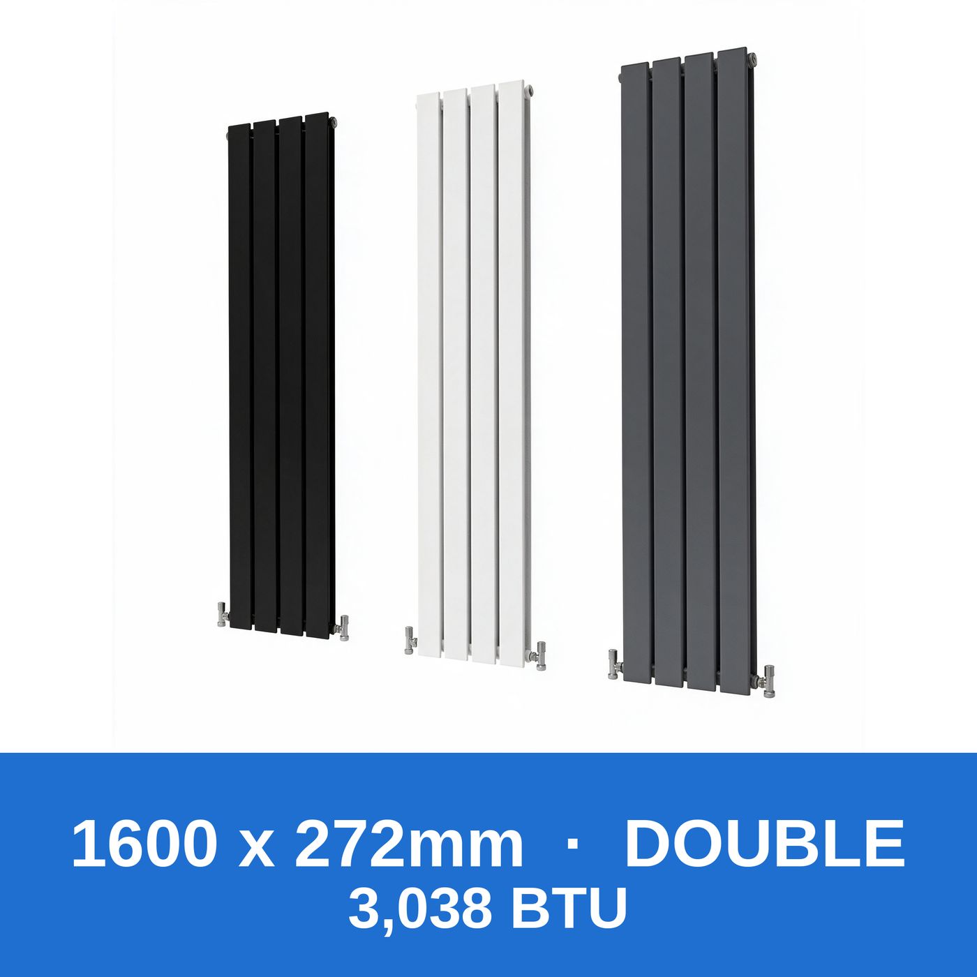 Flat panel radiator 1600 x 272mm double panel in black, white and anthracite grey - Rackerman