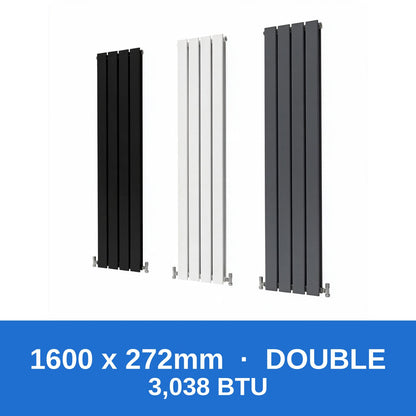Flat panel radiator 1600 x 272mm double panel in black, white and anthracite grey - Rackerman