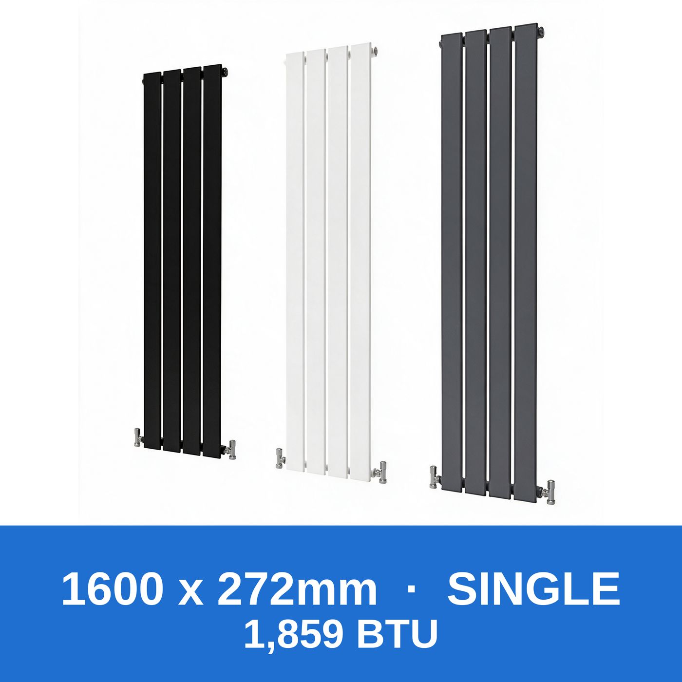 Flat panel radiator 1600 x 272mm single panel in black, white and anthracite grey - Rackerman