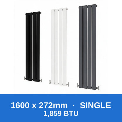 Flat panel radiator 1600 x 272mm single panel in black, white and anthracite grey - Rackerman