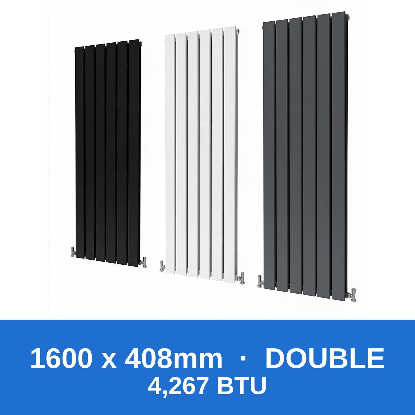 Flat panel radiator 1600 x 408mm double panel in black, white and anthracite grey - Rackerman