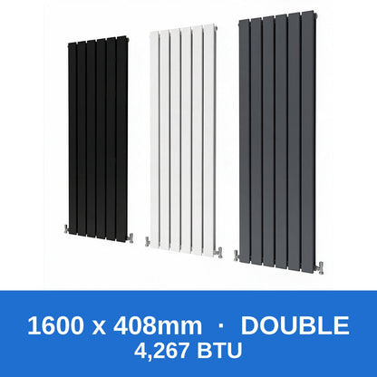 Flat panel radiator 1600 x 408mm double panel in black, white and anthracite grey - Rackerman