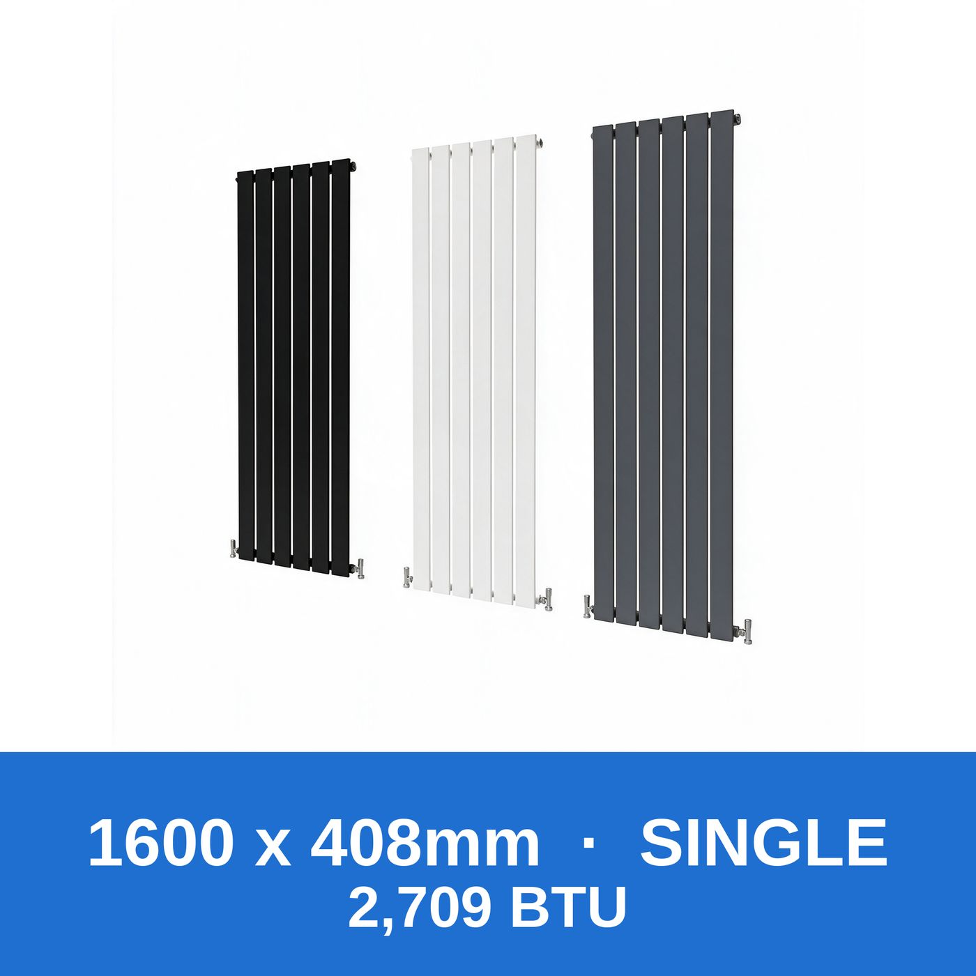 Flat panel radiator 1600 x 408mm single panel in black, white and anthracite grey - Rackerman