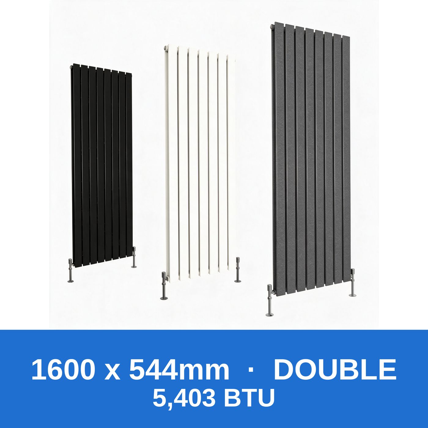 Flat panel radiator 1600 x 544mm double panel in black, white and anthracite grey - Rackerman