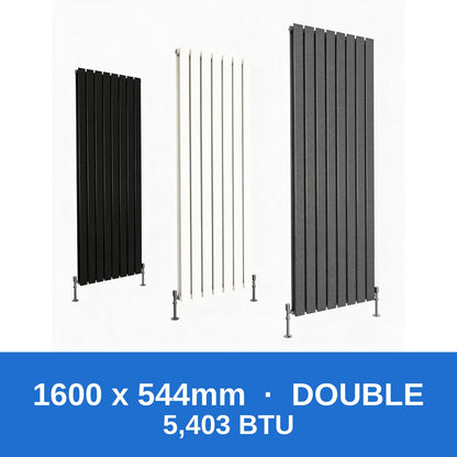 Flat panel radiator 1600 x 544mm double panel in black, white and anthracite grey - Rackerman