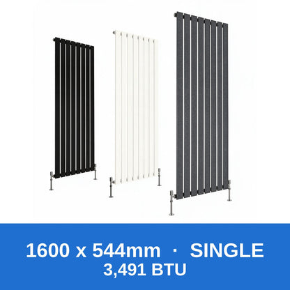 Flat panel radiator 1600 x 544mm single panel in black, white and anthracite grey - Rackerman